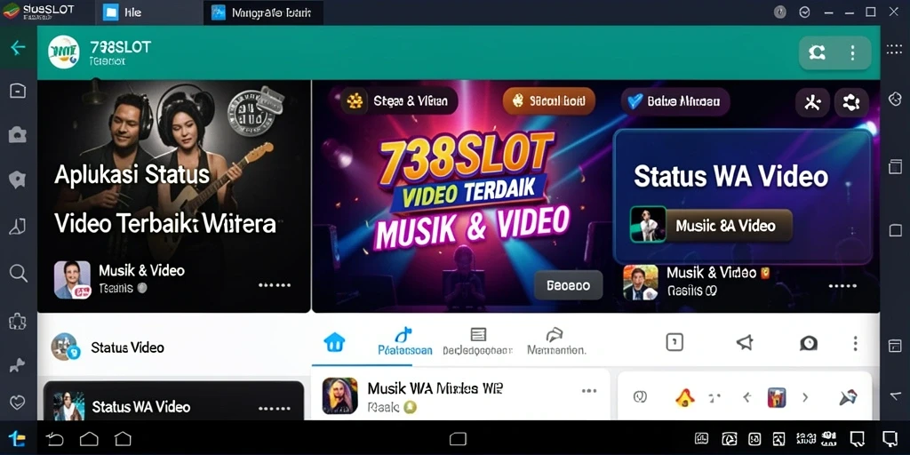 Antarmuka aplikasi 738SLOT dengan berbagai pilihan video menarik.