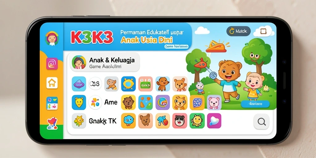 Tampilan antarmuka menarik dari aplikasi K3K3 untuk anak-anak.