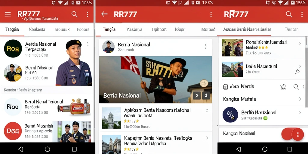 Screenshot antarmuka aplikasi RR777 yang menampilkan berita nasional terkini.